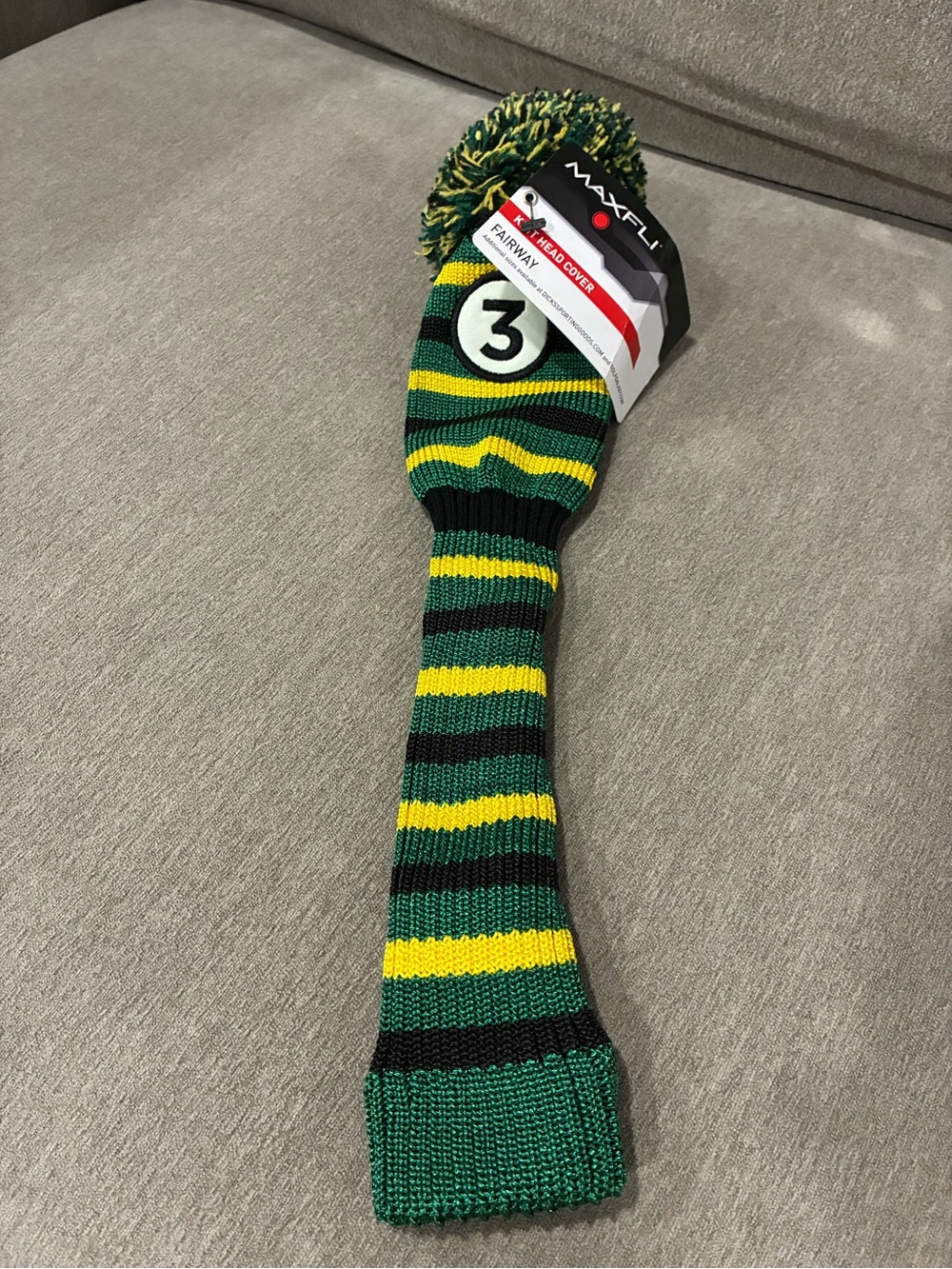 Maxfli 3 Wood Knit Green Stripe Pom Pom Head Cover - NEW